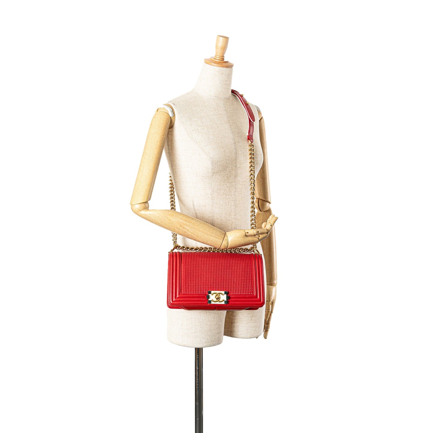 Red Chanel Medium Embossed Lambskin Cube Boy Flap Crossbody Bag