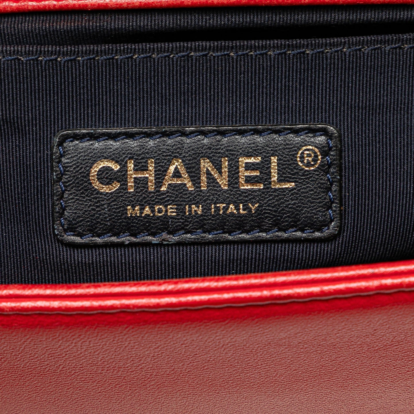Red Chanel Medium Embossed Lambskin Cube Boy Flap Crossbody Bag