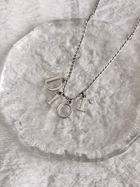Christian Dior Logo Motif Necklace Silver Vintage 4vs2mn