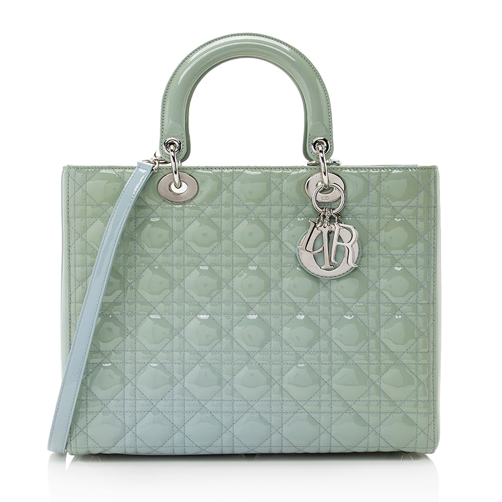 Dior Patent Leather Lady Dior Large Tote (SHF-22040)