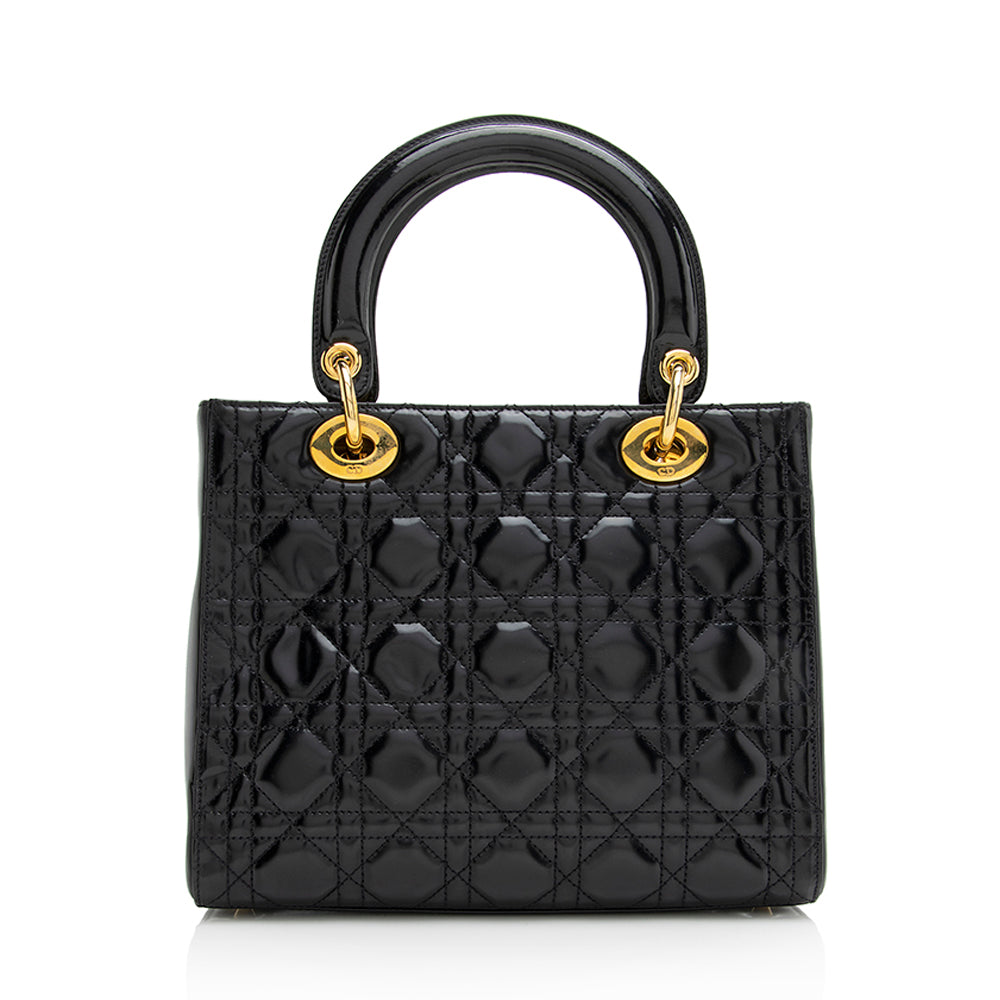 Dior Patent Leather Lady Dior Medium Tote (SHF-20993)