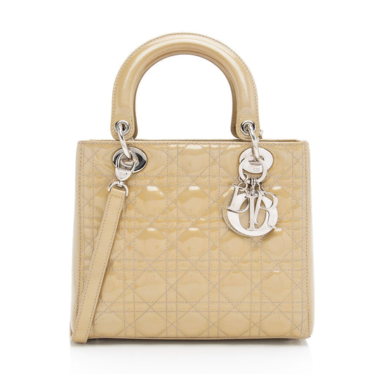 Dior Patent Leather Lady Dior Medium Tote (SHF-595Avu)