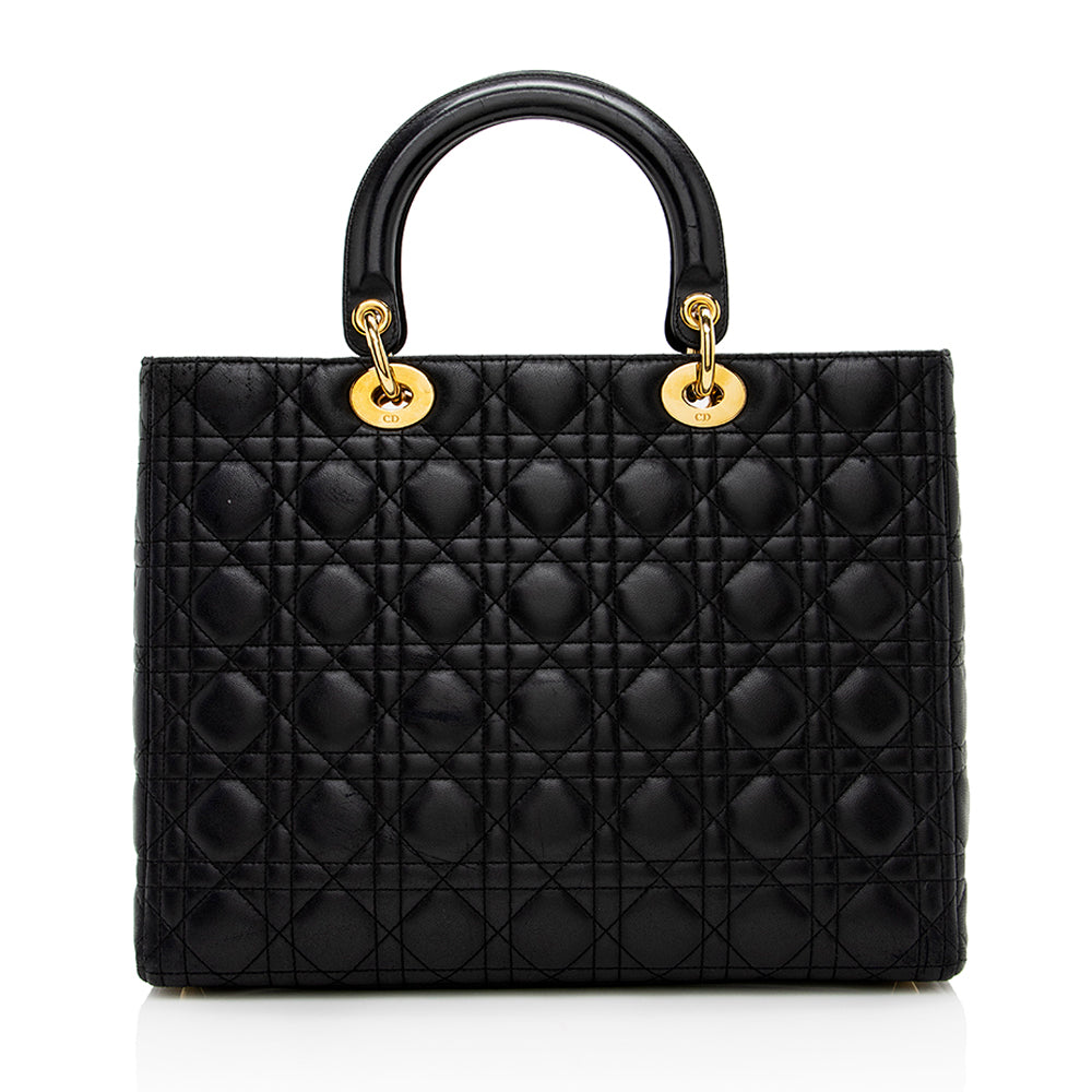 Dior Vintage Lambskin Lady Dior Large Tote (SHF-17064)