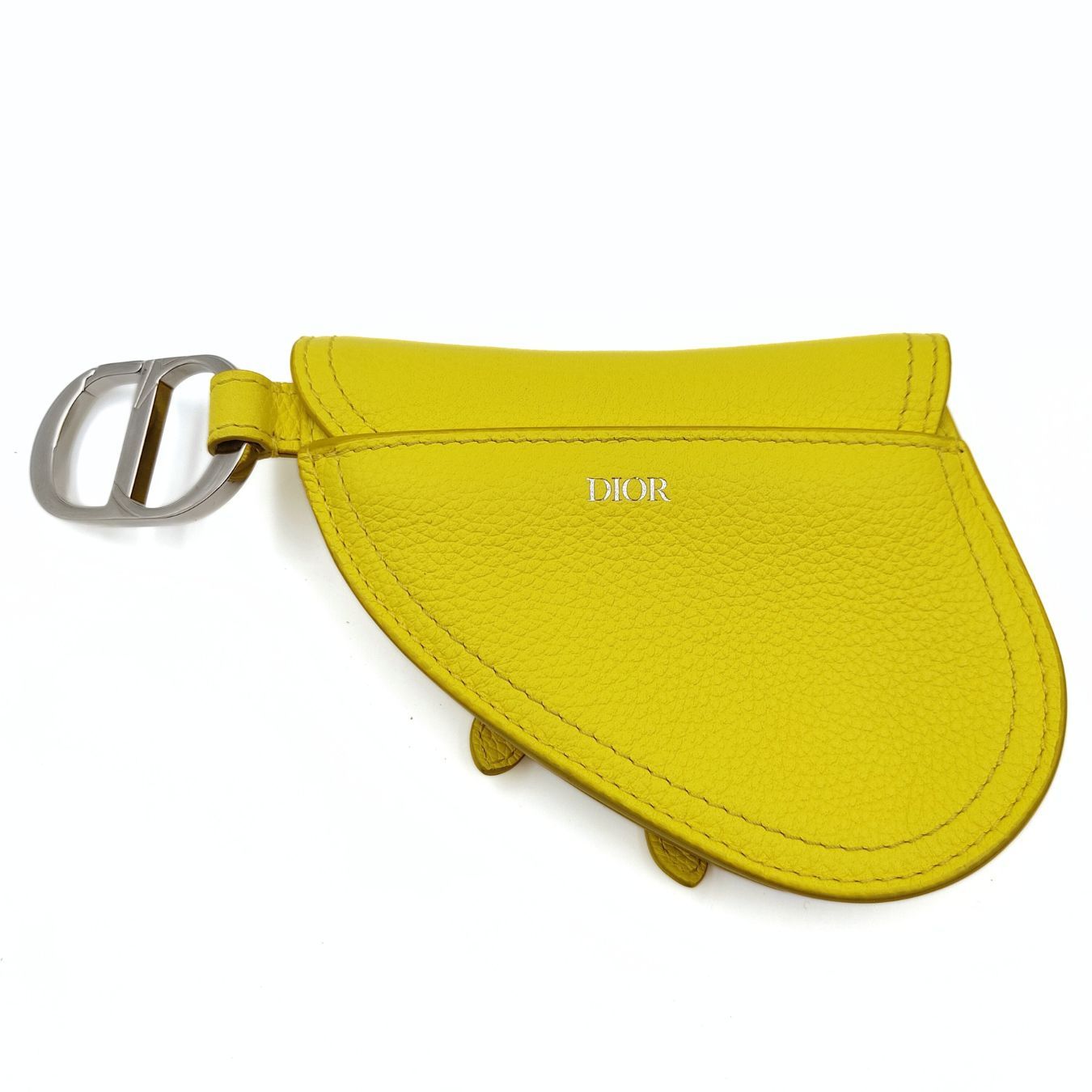 DIOR Saddle pouch key ring in fluorescent yellow leather