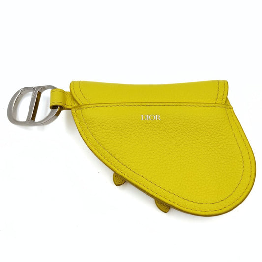 DIOR Saddle pouch key ring in fluorescent yellow leather