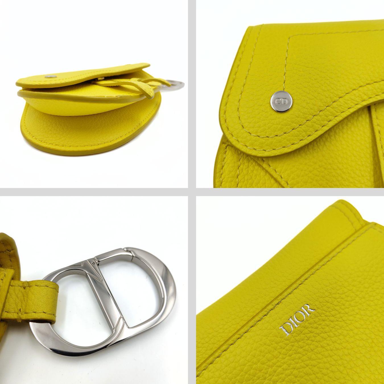 DIOR Saddle pouch key ring in fluorescent yellow leather