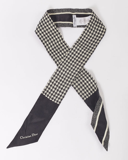 Dior Black Houndstooth & Logo Twilly Silk Scarf