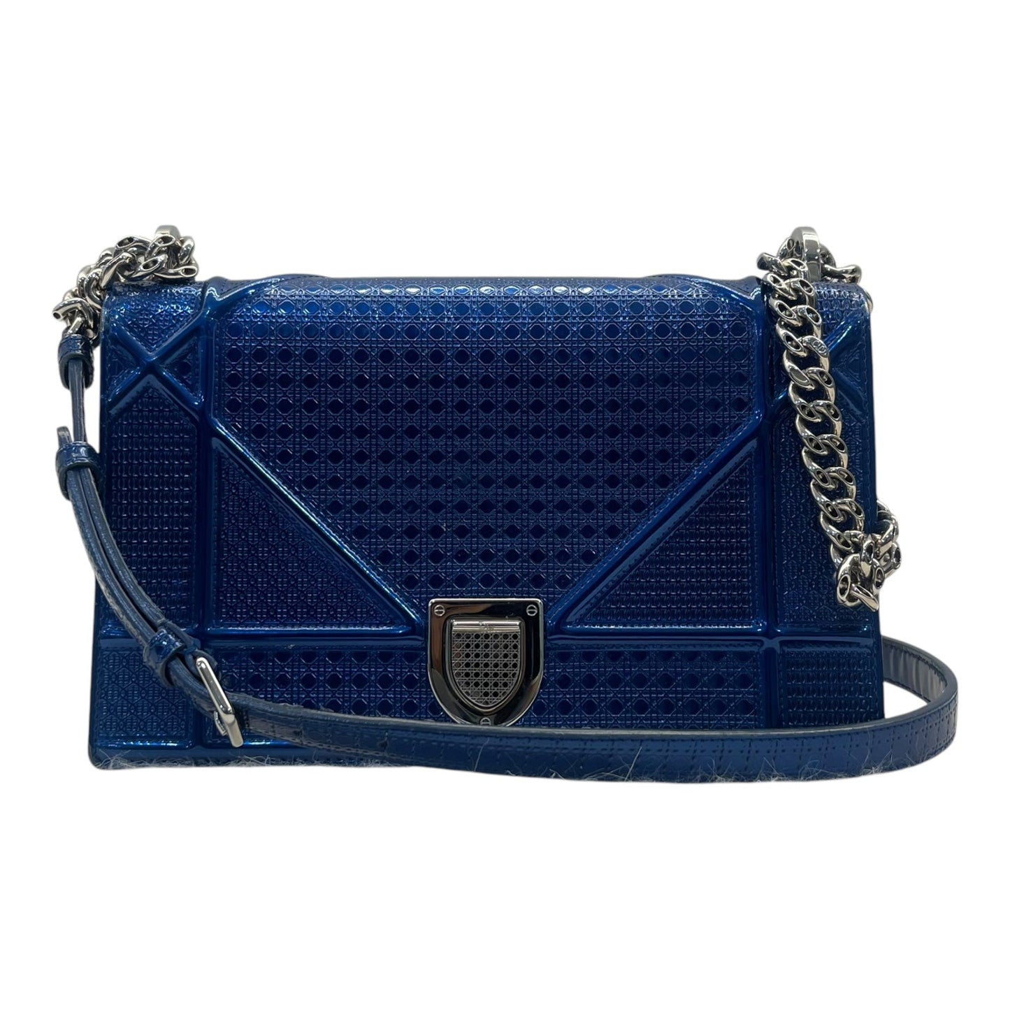 Dior Blue Micro Cannage Patent Leather Medium Diorama Flap Shoulder Bag