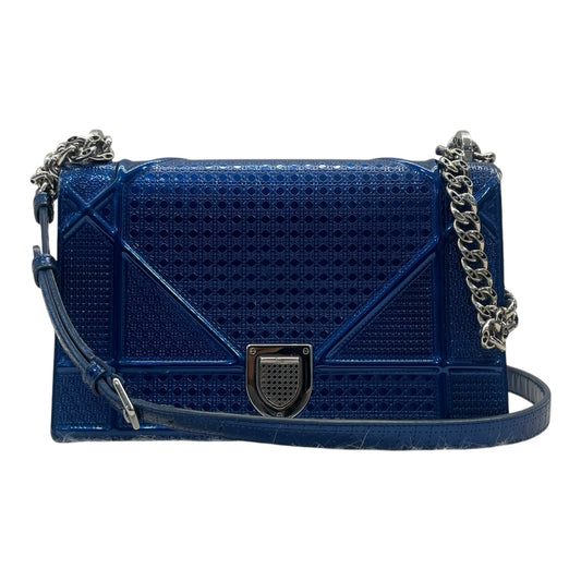 Dior Blue Micro Cannage Patent Leather Medium Diorama Flap Shoulder Bag