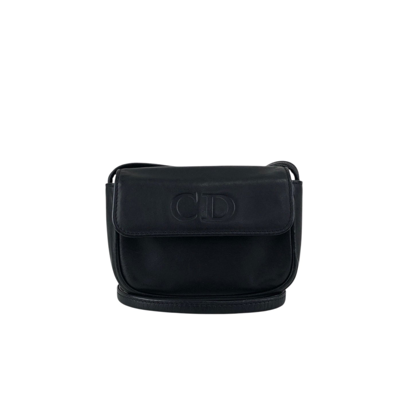 Christian Dior CD Logo Embossed Small Shoulder bag Black Vintage ee2nsk