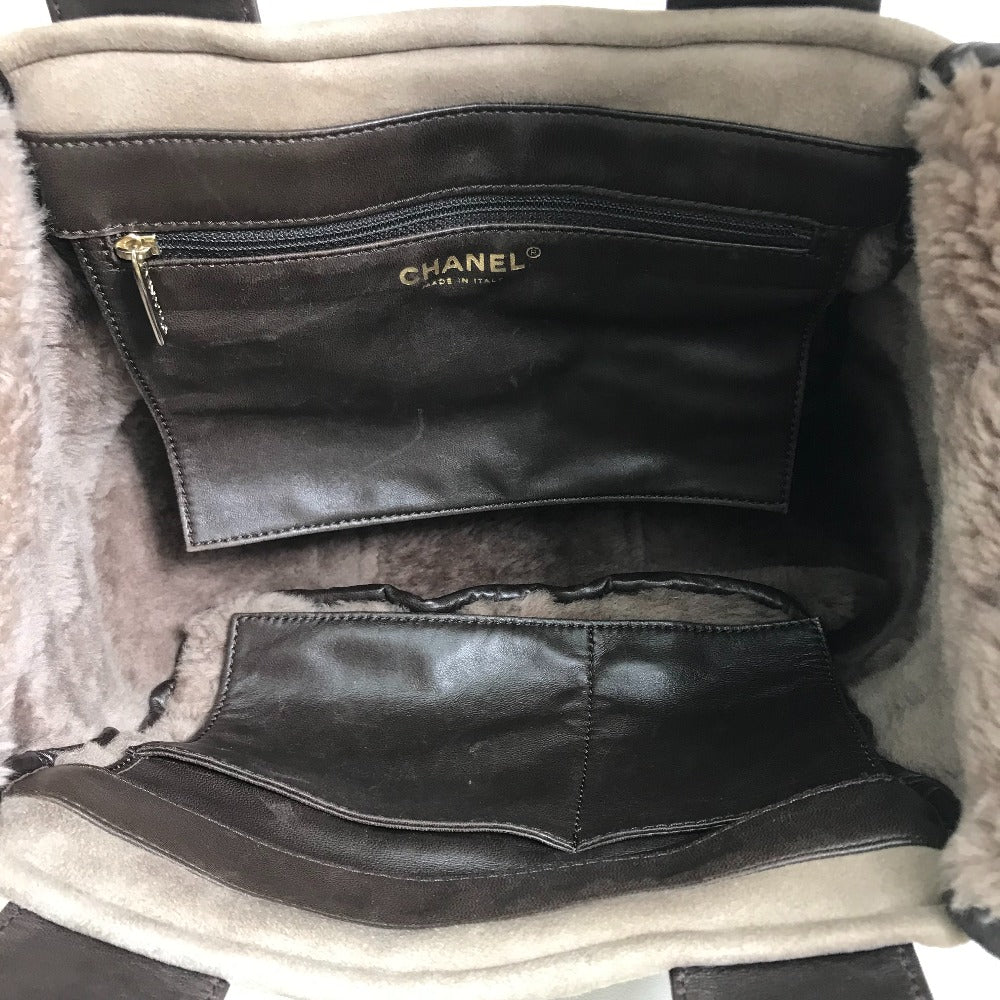 CHANEL Tote Bag Mouton, Leather Brown CC COCO Mark Half Matelasse Women Used