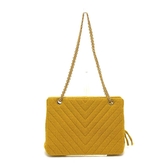 CHANEL Shoulder Bag pile Mustard type Comes with a clasp pouch Vstitch Chevron Women Used
