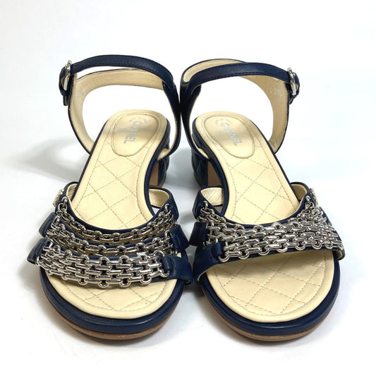 CHANEL Sandals G31704 lambskin Navy CC COCO Mark Shoes Matrasse 36.5C