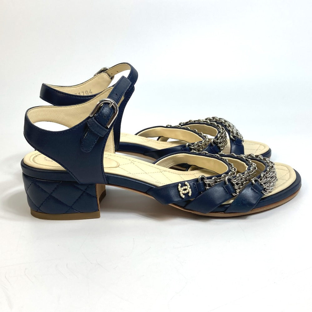 CHANEL Sandals G31704 lambskin Navy CC COCO Mark Shoes Matrasse 36.5C