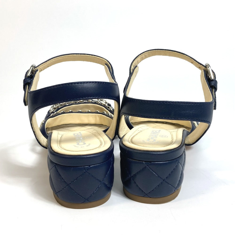 CHANEL Sandals G31704 lambskin Navy CC COCO Mark Shoes Matrasse 36.5C