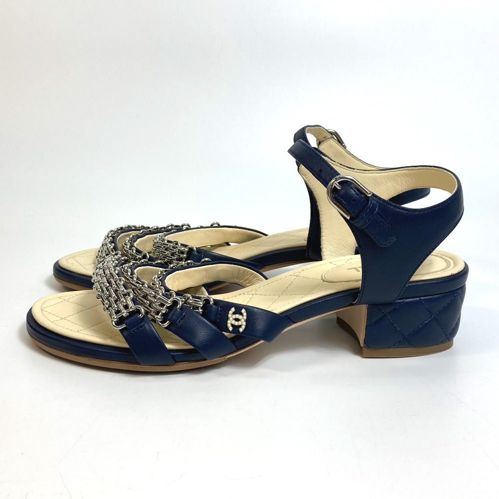 CHANEL Sandals G31704 lambskin Navy CC COCO Mark Shoes Matrasse 36.5C