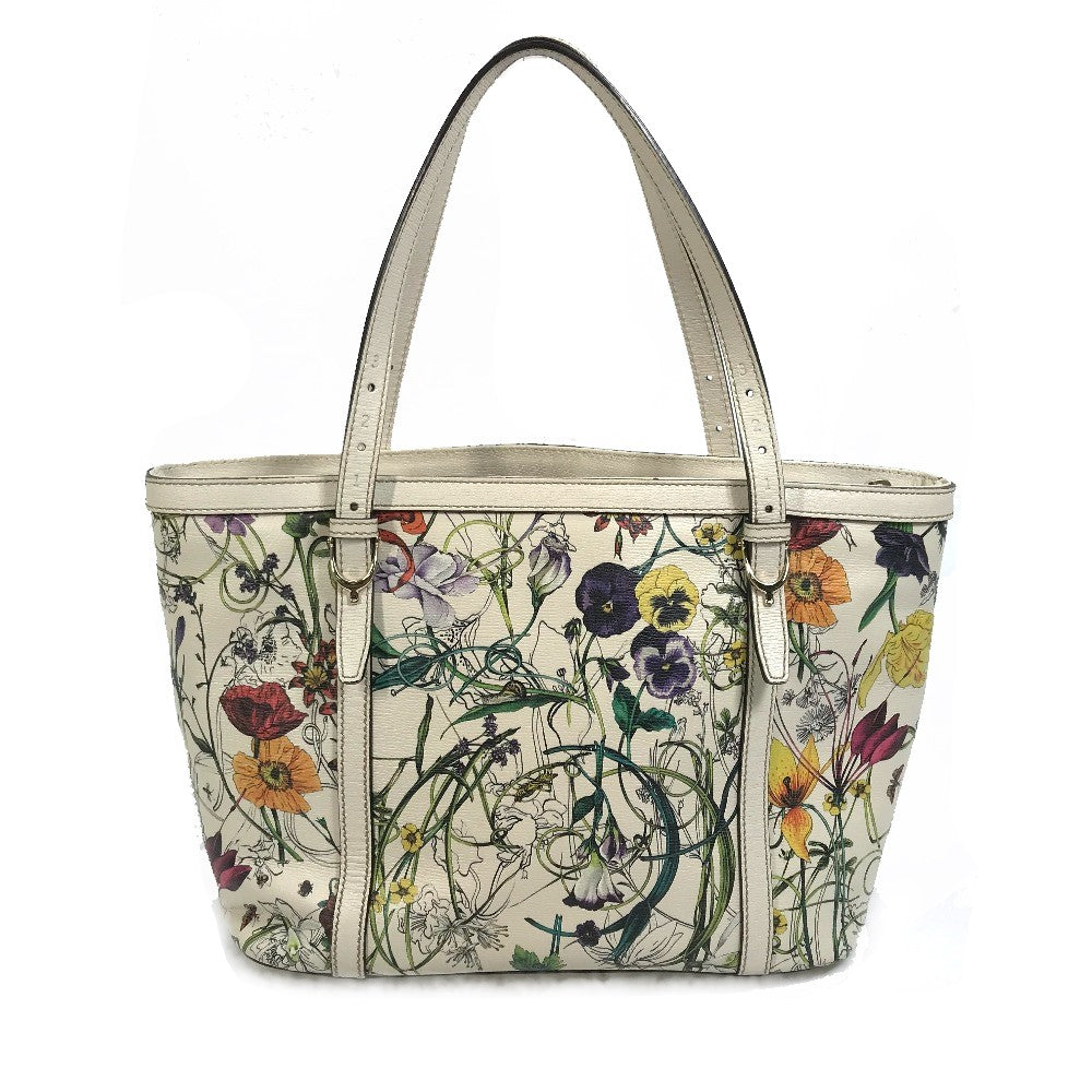 GUCCI Tote Bag 336776 leather Ivorytype Flora Floral Gucci Nice Tote Bag Women Secondhand