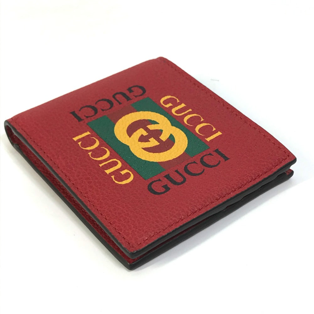 GUCCI Folded wallet 496309 leather Red GUCCI print Vintage logo unisex(Unisex) Used