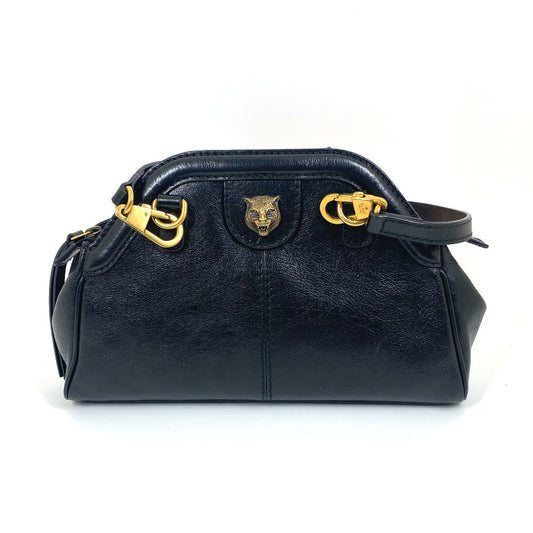 GUCCI Shoulder Bag 524620 leather black GG Marmont Liber Tiger Cat Head Women Secondhand