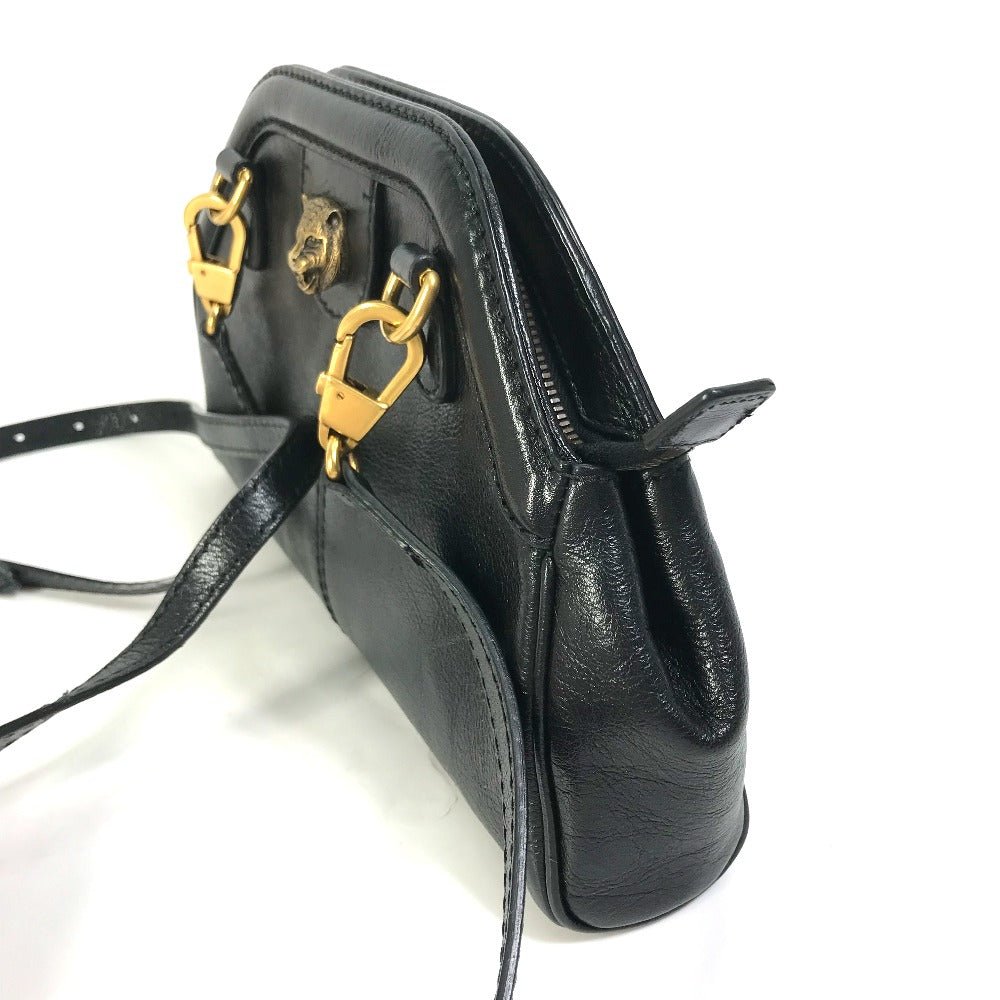 GUCCI Shoulder Bag 524620 leather black GG Marmont Liber Tiger Cat Head Women Secondhand