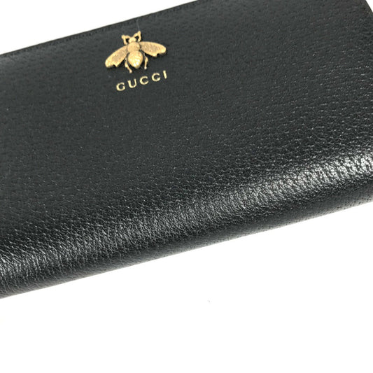 GUCCI Long Wallet Purse 523667 leather black BEE Zip Around Women Secondhand