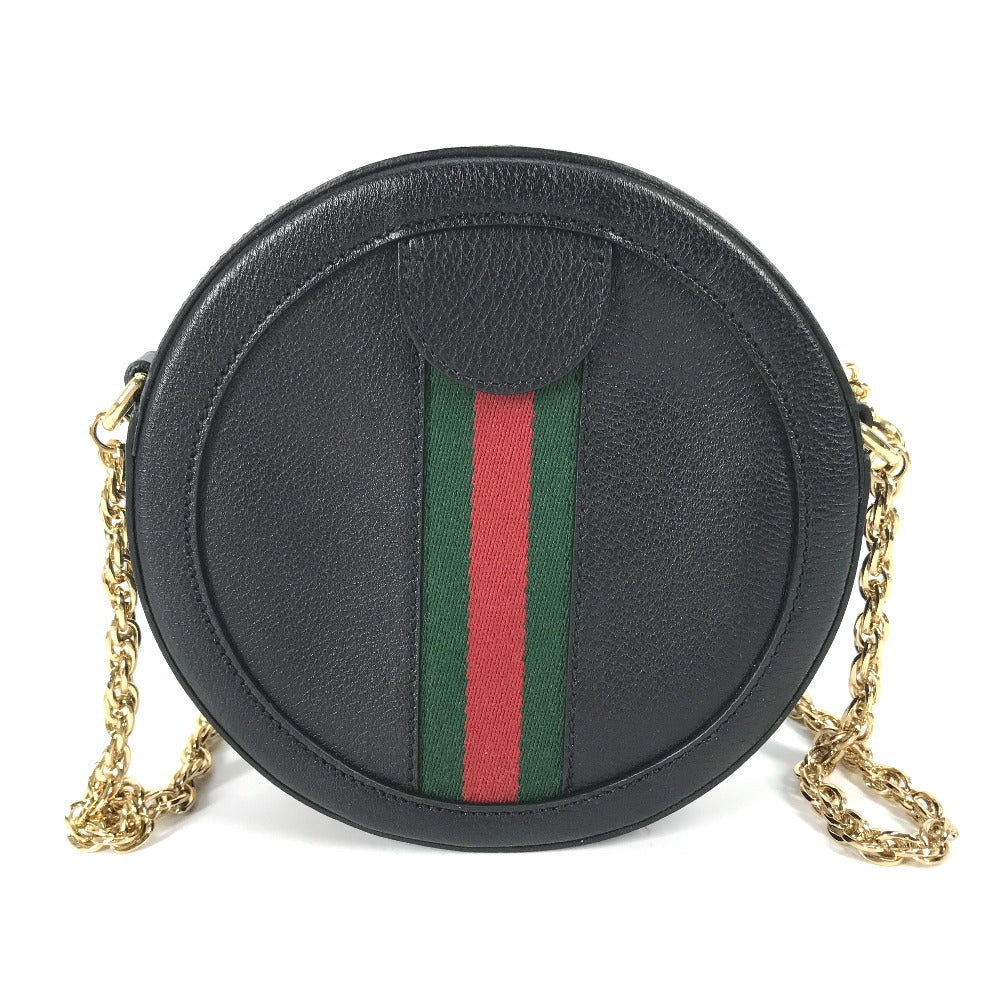 GUCCI Shoulder Bag 550618 leather black Shelly line GG Ophidia mini round Women Secondhand
