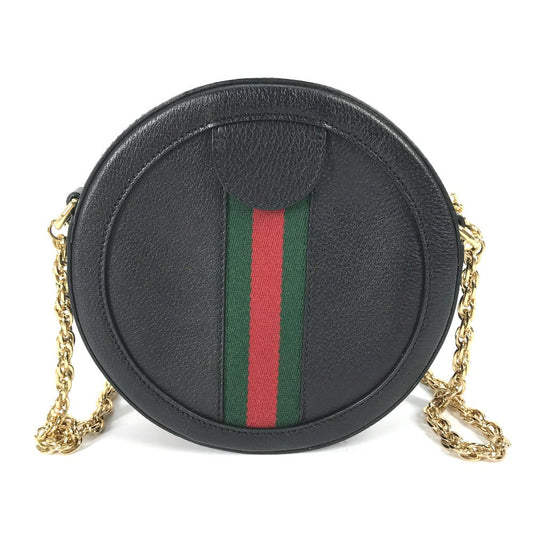 GUCCI Shoulder Bag 550618 leather black Shelly line GG Ophidia mini round Women Secondhand