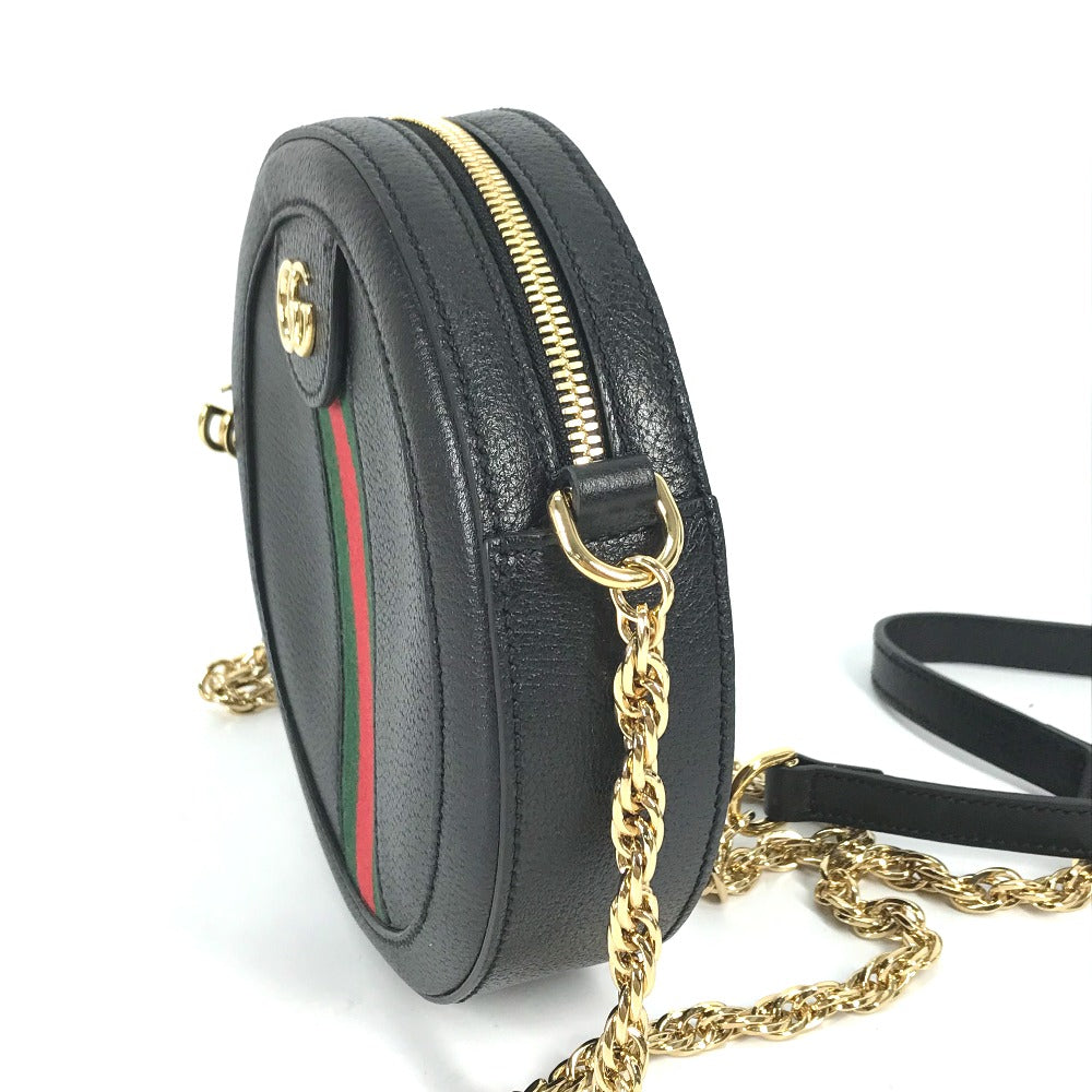 GUCCI Shoulder Bag 550618 leather black Shelly line GG Ophidia mini round Women Secondhand