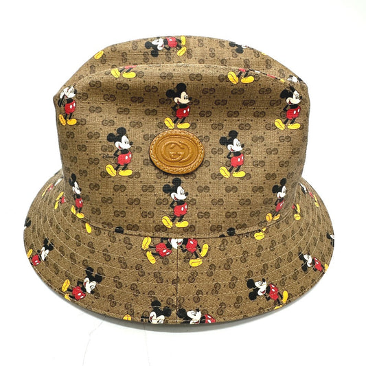 GUCCI hat 602978 GG Supreme Canvas Brown Mini GG DISNEY Mickey Mouse unisex L Secondhand