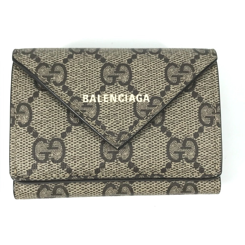 GUCCI Trifold wallet 681704 GG Supreme Canvas beige BALENCIAGA Balenciaga collaboration Paper mini wallet unisex Secondhand