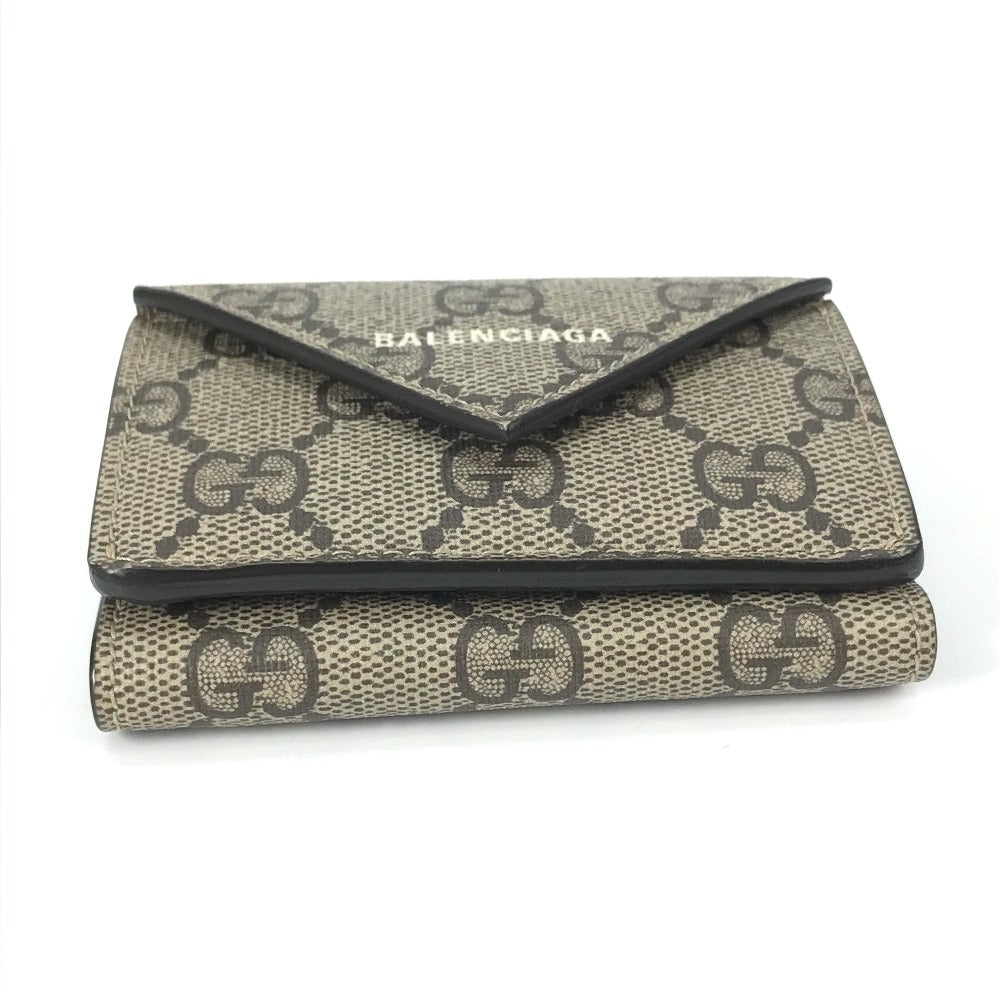 GUCCI Trifold wallet 681704 GG Supreme Canvas beige BALENCIAGA Balenciaga collaboration Paper mini wallet unisex Secondhand