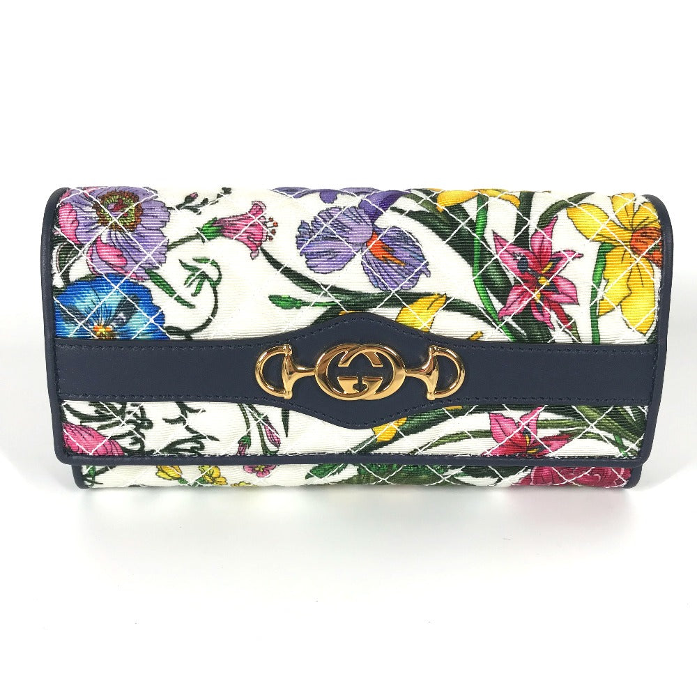 GUCCI Long Wallet Purse 536352 canvas multicolor Flora Floral Flower GG Continental wallet Women Secondhand