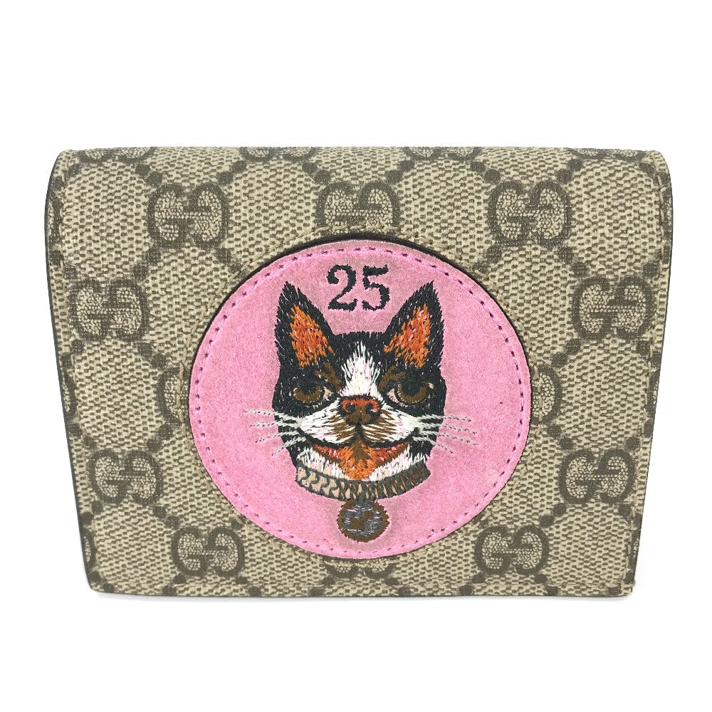 GUCCI Folded wallet 506277 GG Supreme Canvas Beige x pink GG Supreme BOSCO BOSCO applique dog Women Secondhand