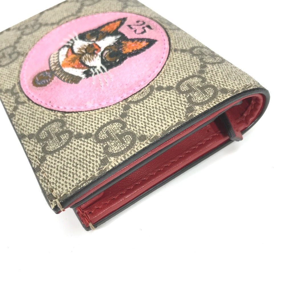 GUCCI Folded wallet 506277 GG Supreme Canvas Beige x pink GG Supreme BOSCO BOSCO applique dog Women Secondhand