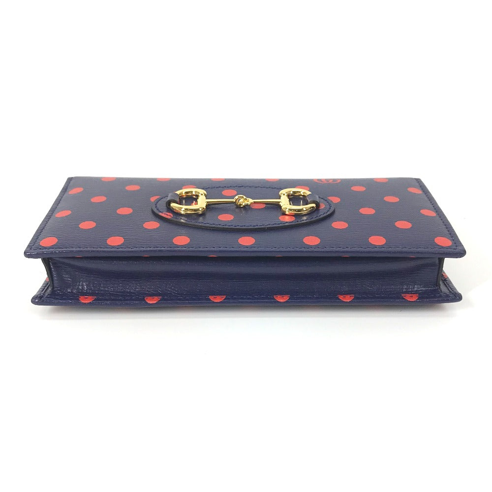 GUCCI Long Wallet Purse 621892 leather Navy x red Horsebit 1955 Dot Polka Dot Chain wallet Women Secondhand