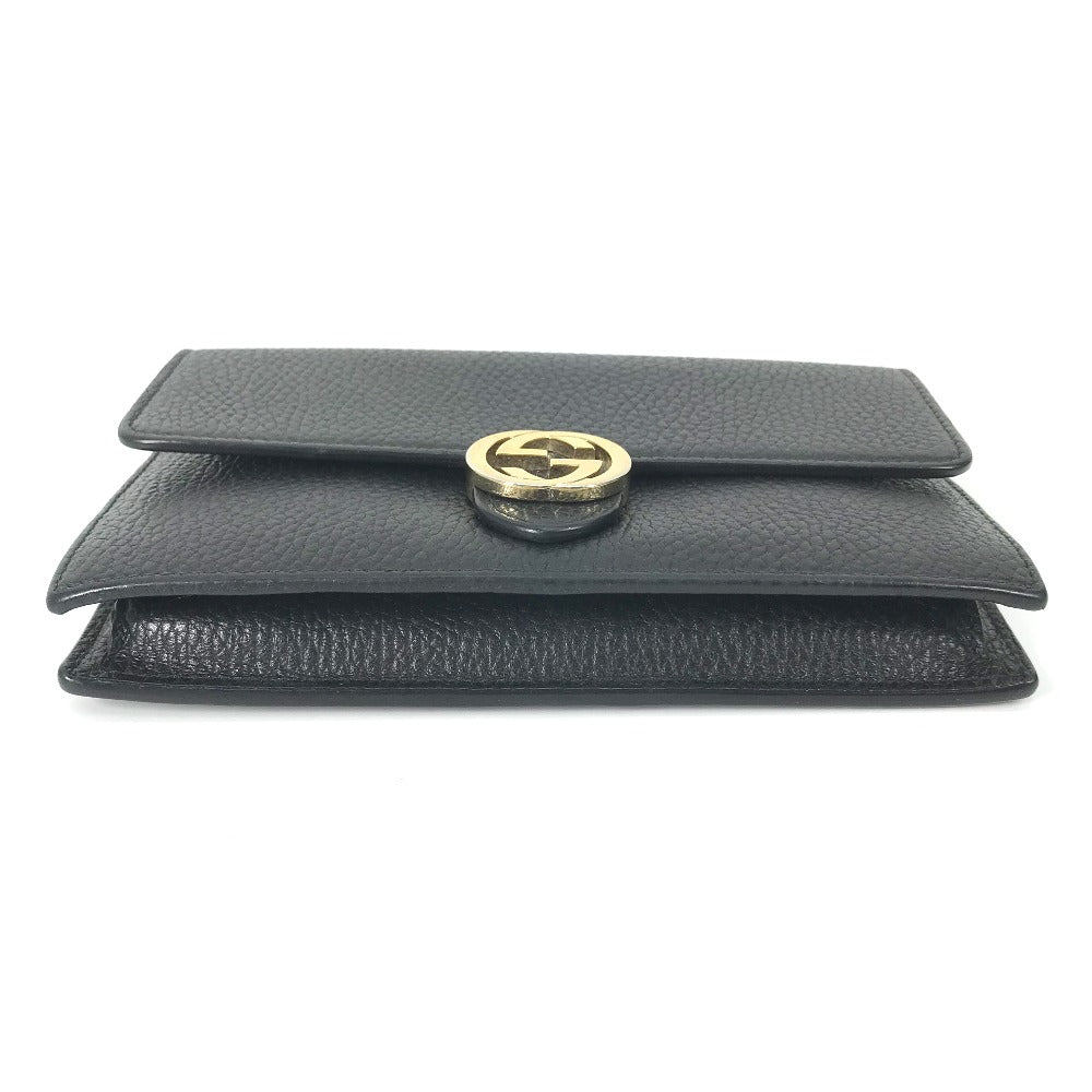 GUCCI Shoulder Bag 510314 leather black Interlocking G Chain wallet Women Secondhand