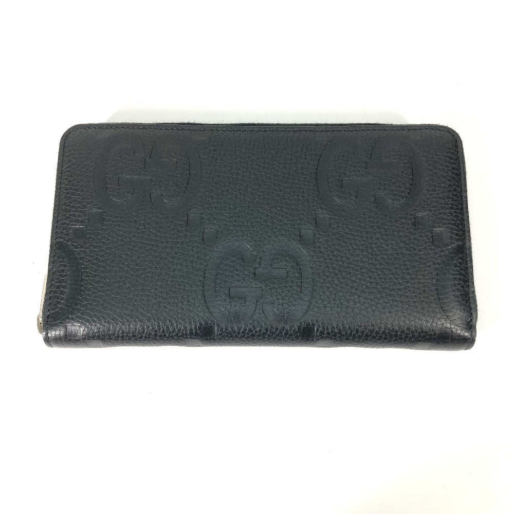 GUCCI Long Wallet Purse 739482 leather black Jumbo GG Zip wallet mens Secondhand