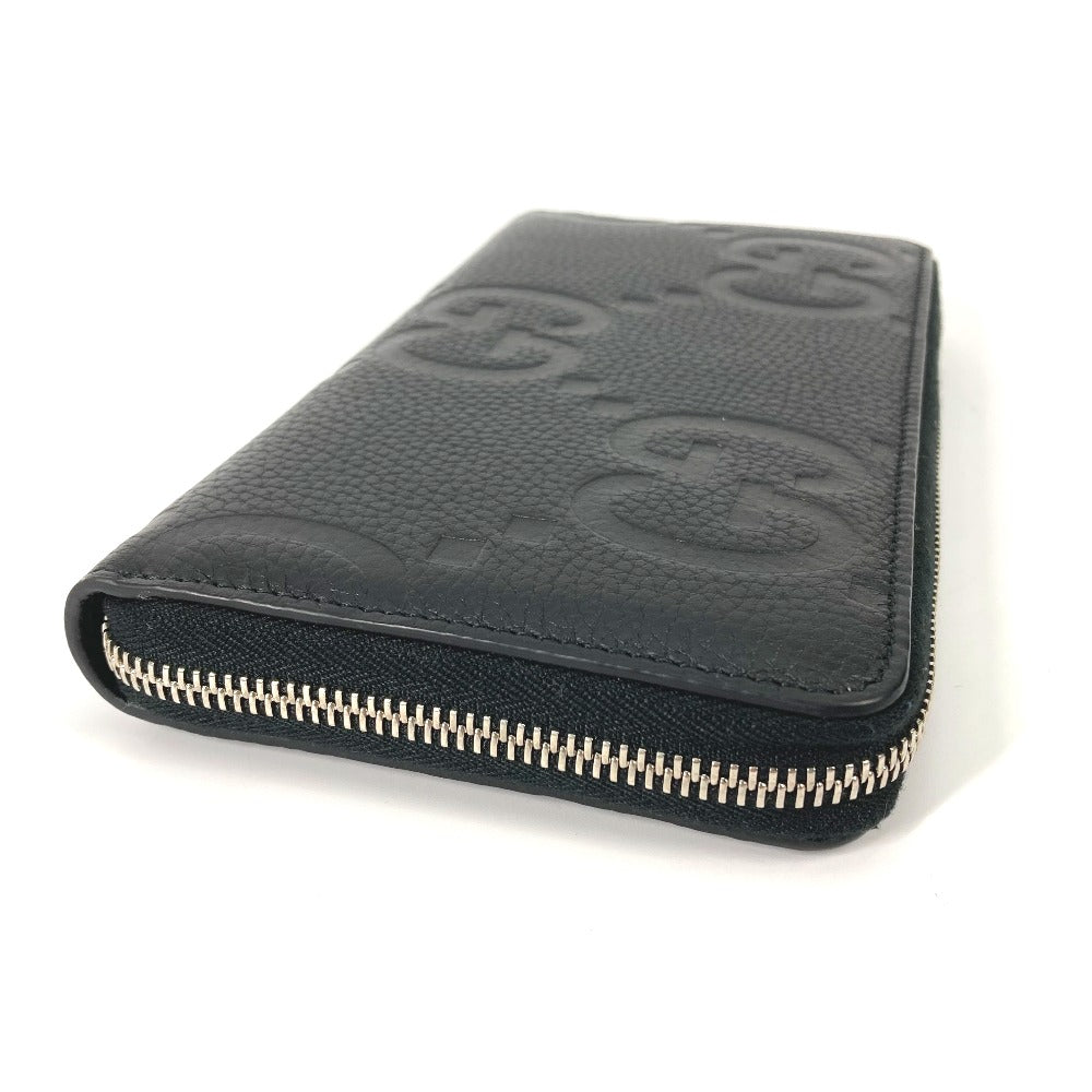 GUCCI Long Wallet Purse 739482 leather black Jumbo GG Zip wallet mens Secondhand
