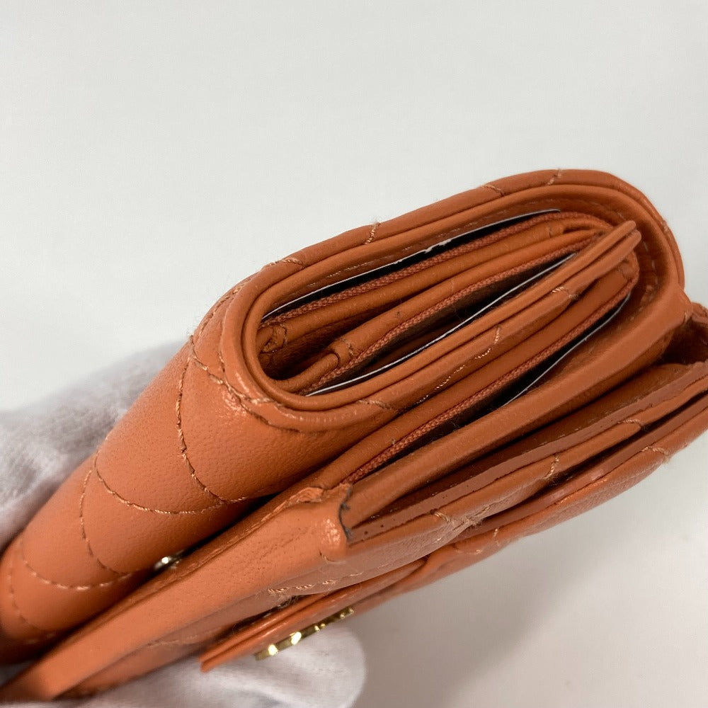 CHANEL Trifold wallet AP0230 lambskin Orange CC COCO Mark Matrasse quilting Women Used
