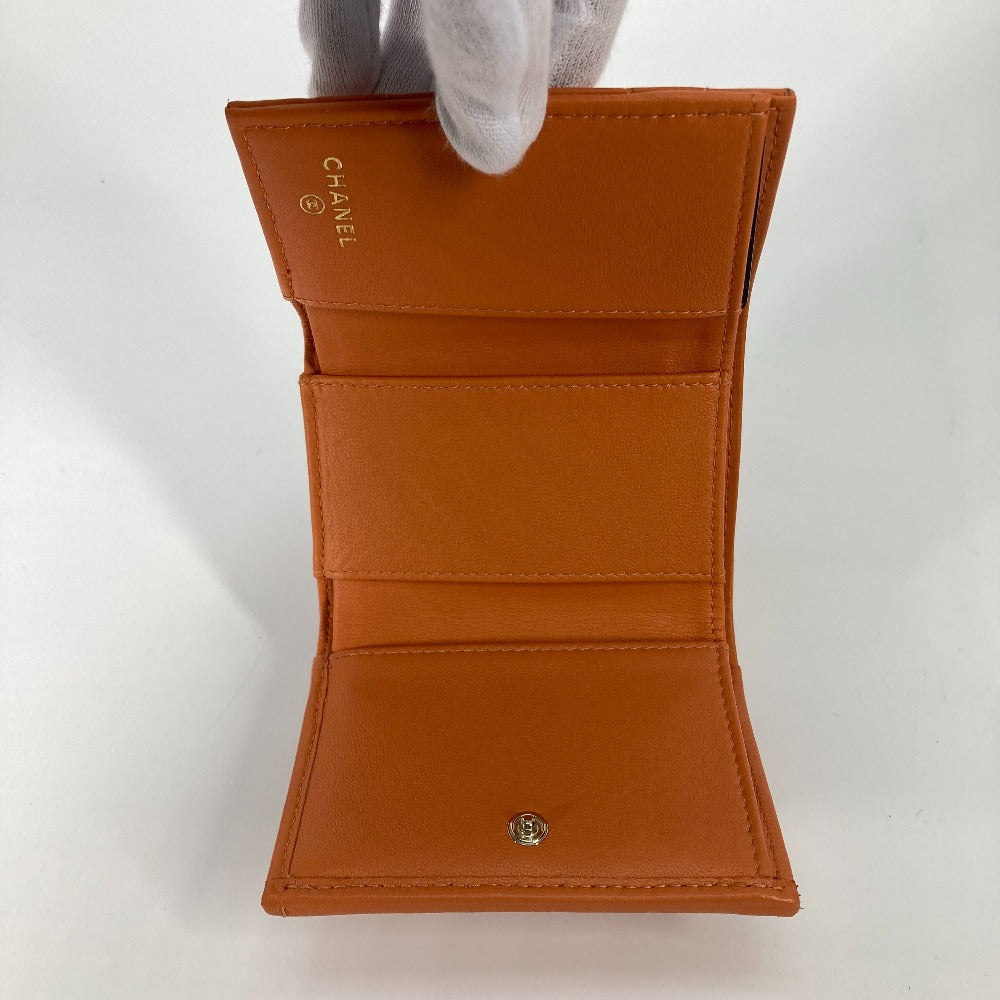 CHANEL Trifold wallet AP0230 lambskin Orange CC COCO Mark Matrasse quilting Women Used