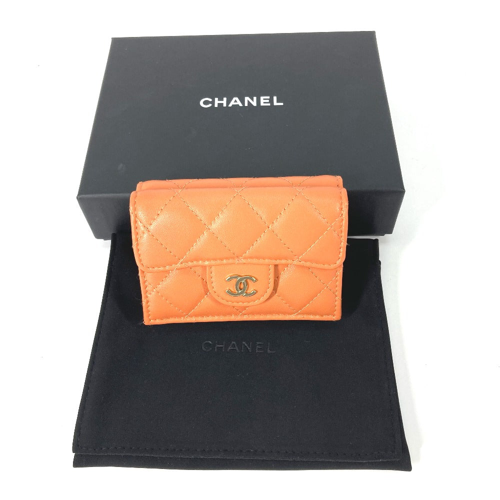 CHANEL Trifold wallet AP0230 lambskin Orange CC COCO Mark Matrasse quilting Women Used
