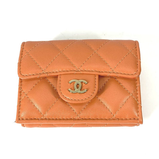 CHANEL Trifold wallet AP0230 lambskin Orange CC COCO Mark Matrasse quilting Women Used