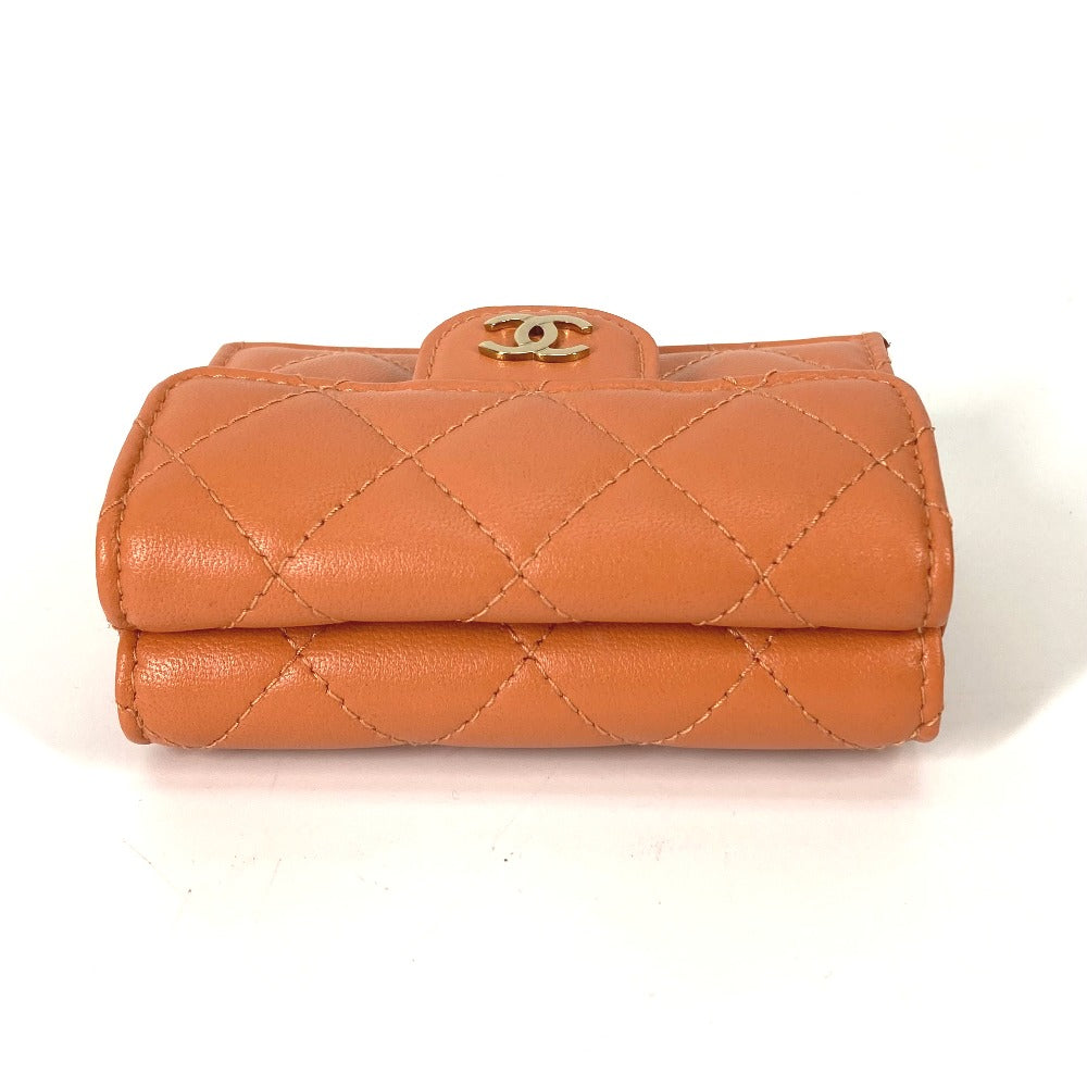 CHANEL Trifold wallet AP0230 lambskin Orange CC COCO Mark Matrasse quilting Women Used