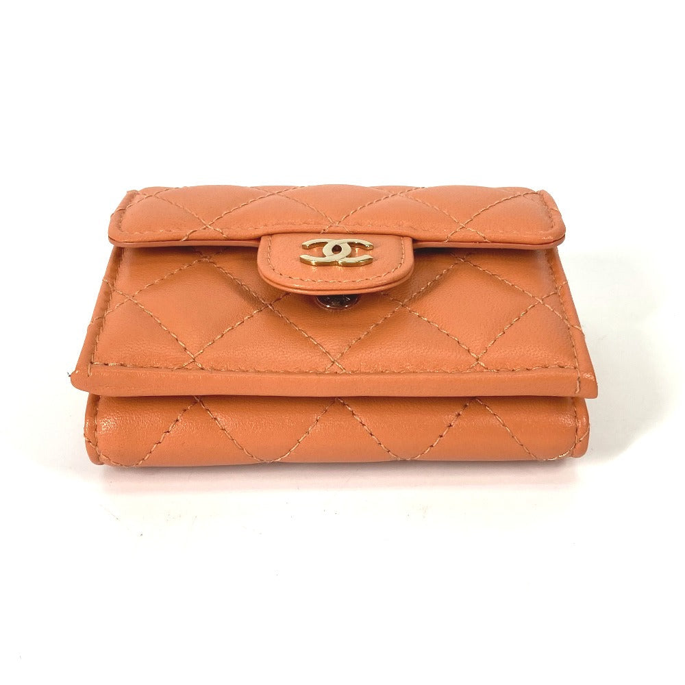CHANEL Trifold wallet AP0230 lambskin Orange CC COCO Mark Matrasse quilting Women Used