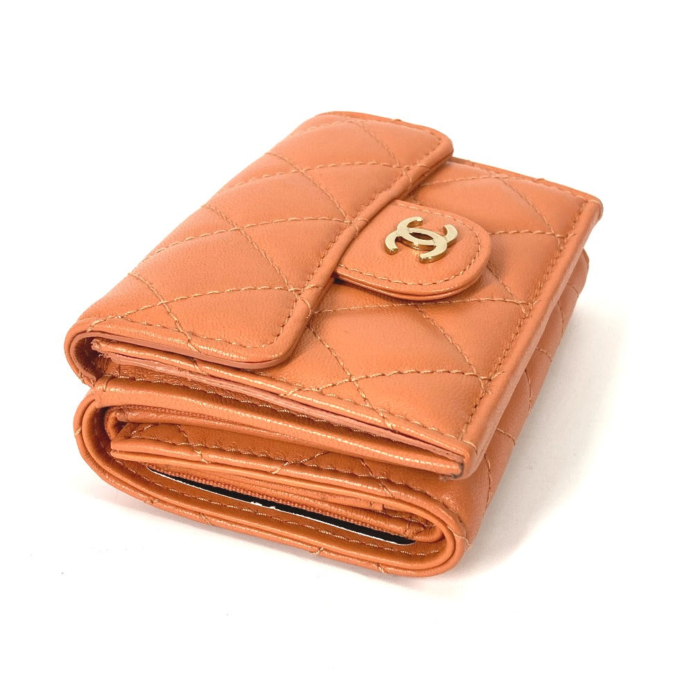CHANEL Trifold wallet AP0230 lambskin Orange CC COCO Mark Matrasse quilting Women Used