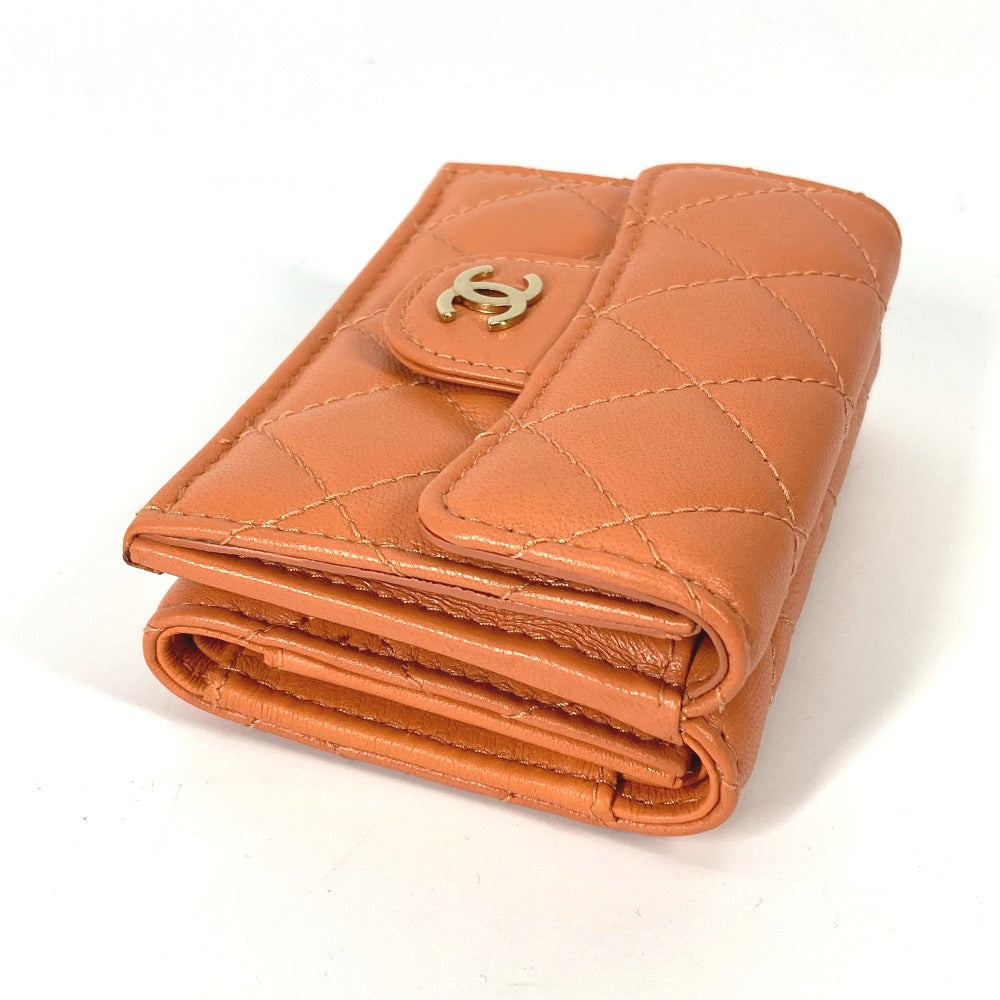 CHANEL Trifold wallet AP0230 lambskin Orange CC COCO Mark Matrasse quilting Women Used