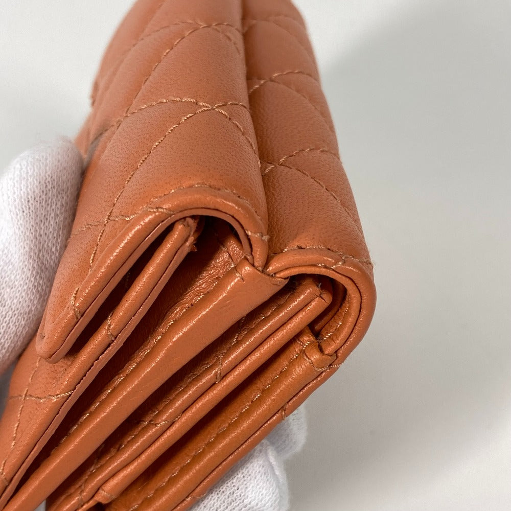 CHANEL Trifold wallet AP0230 lambskin Orange CC COCO Mark Matrasse quilting Women Used