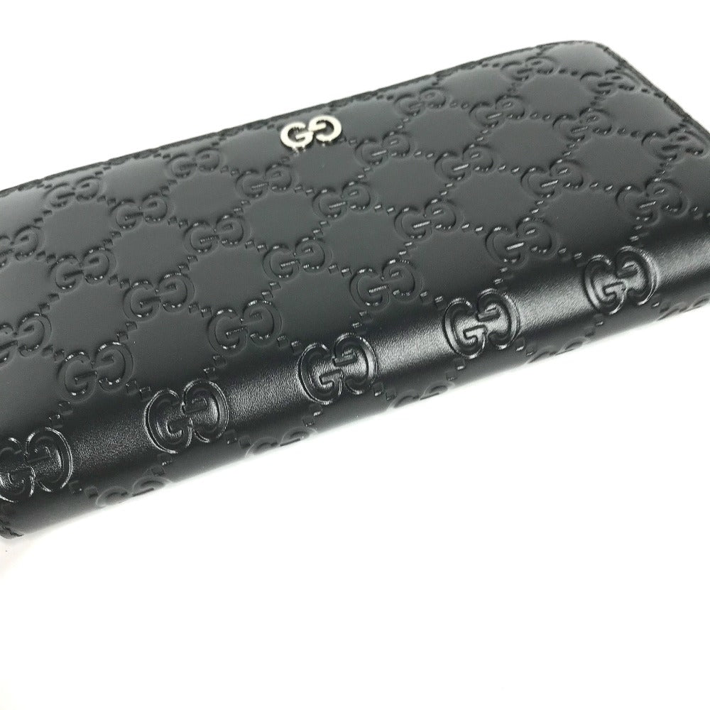 GUCCI Long Wallet Purse 473928 leather black GG long wallet Guccisima mens Secondhand
