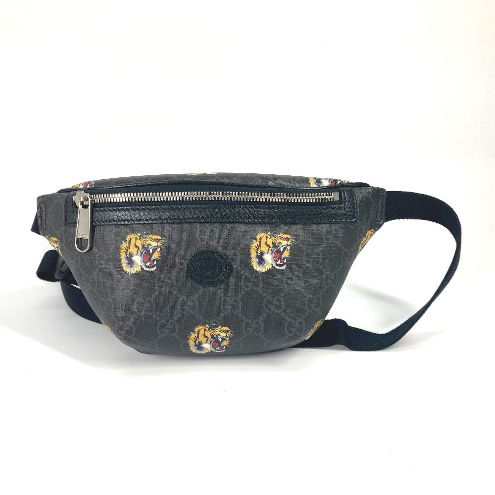 GUCCI Sling bag 675181 GG Supreme Canvas / Leather black GG Supreme tiger belt bag tiger mens Secondhand