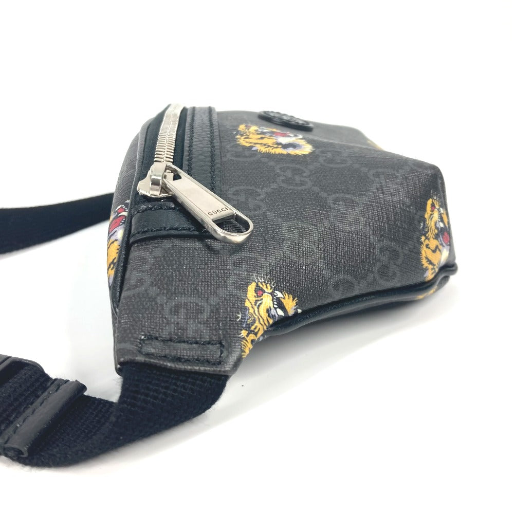 GUCCI Sling bag 675181 GG Supreme Canvas / Leather black GG Supreme tiger belt bag tiger mens Secondhand